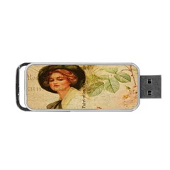 Lady On Vintage Postcard Vintage Floral French Postcard With Face Of Glamorous Woman Illustration Portable Usb Flash (two Sides) by Simbadda