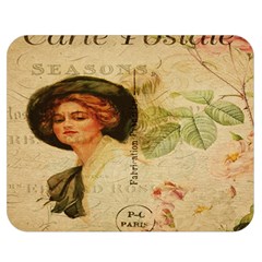 Lady On Vintage Postcard Vintage Floral French Postcard With Face Of Glamorous Woman Illustration Double Sided Flano Blanket (medium)  by Simbadda