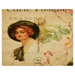 Lady On Vintage Postcard Vintage Floral French Postcard With Face Of Glamorous Woman Illustration Double Sided Flano Blanket (Medium)  60 x50  Blanket Front