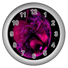 Fractal Using A Script And Coloured In Pink And A Touch Of Blue Wall Clocks (silver)  by Simbadda