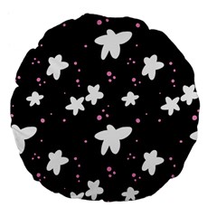 Square Pattern Black Big Flower Floral Pink White Star Large 18  Premium Flano Round Cushions by Alisyart