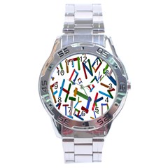 Colorful Letters From Wood Ice Cream Stick Isolated On White Background Stainless Steel Analogue Watch by Simbadda