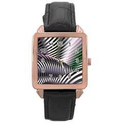 Fractal Zebra Pattern Rose Gold Leather Watch  by Simbadda