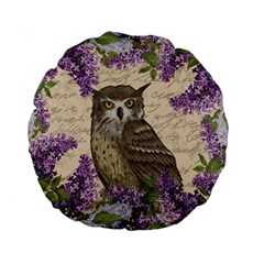 Vintage Owl And Lilac Standard 15  Premium Round Cushions by Valentinaart