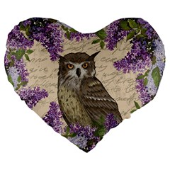 Vintage Owl And Lilac Large 19  Premium Flano Heart Shape Cushions by Valentinaart