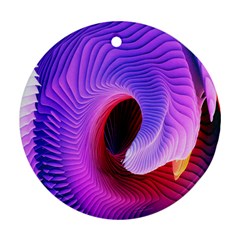 Digital Art Spirals Wave Waves Chevron Red Purple Blue Pink Ornament (round)