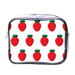 Fruit Strawberries Red Green Mini Toiletries Bags by Mariart