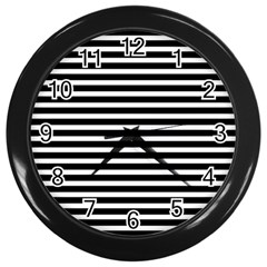 Horizontal Stripes Black Wall Clocks (black) by Mariart