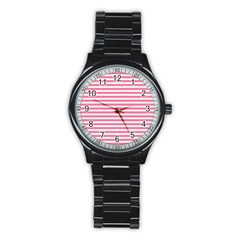 Horizontal Stripes Light Pink Stainless Steel Round Watch by Mariart