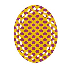 Polka Dot Purple Yellow Orange Ornament (oval Filigree) by Mariart