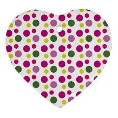 Polka Dot Purple Green Yellow Heart Ornament (two Sides) by Mariart