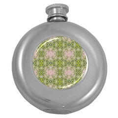 Digital Computer Graphic Seamless Wallpaper Round Hip Flask (5 Oz)