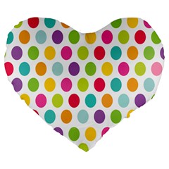 Polka Dot Yellow Green Blue Pink Purple Red Rainbow Color Large 19  Premium Flano Heart Shape Cushions by Mariart