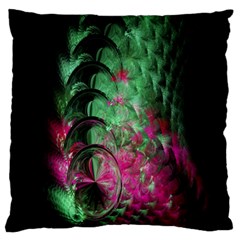 Pink And Green Shapes Make A Pretty Fractal Image Large Flano Cushion Case (two Sides) by Simbadda