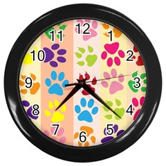 Colorful Animal Paw Prints Background Wall Clocks (black) by Simbadda