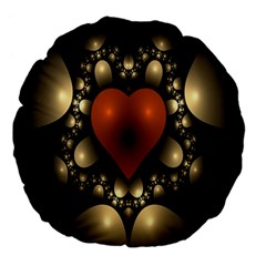 Fractal Of A Red Heart Surrounded By Beige Ball Large 18  Premium Flano Round Cushions by Simbadda