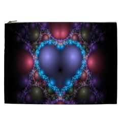 Blue Heart Fractal Image With Help From A Script Cosmetic Bag (xxl)  by Simbadda