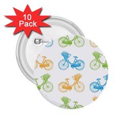 Vintage Bikes With Basket Of Flowers Colorful Wallpaper Background Illustration 2 25  Buttons (10 Pack)  by Simbadda