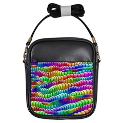 Digitally Created Abstract Rainbow Background Pattern Girls Sling Bags by Simbadda