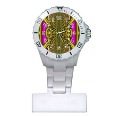 Fractal In Purple And Gold Plastic Nurses Watch by Simbadda