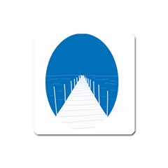 Bridge Sea Beack Blue White Square Magnet by Mariart