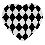 Broken Chevron Wave Black White Heart Ornament (Two Sides) Front