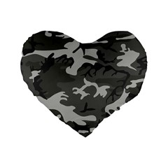 Initial Camouflage Grey Standard 16  Premium Heart Shape Cushions by Mariart