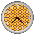 Polka Dot Purple Yellow Wall Clocks (Silver)  Front