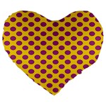 Polka Dot Purple Yellow Large 19  Premium Heart Shape Cushions