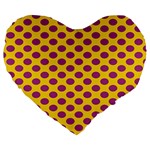 Polka Dot Purple Yellow Large 19  Premium Flano Heart Shape Cushions