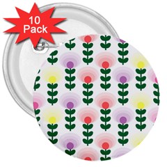 Floral Wallpaer Pattern Bright Bright Colorful Flowers Pattern Wallpaper Background 3  Buttons (10 Pack)  by Simbadda