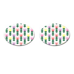 Floral Wallpaer Pattern Bright Bright Colorful Flowers Pattern Wallpaper Background Cufflinks (oval) by Simbadda