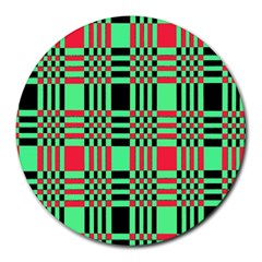 Bright Christmas Abstract Background Christmas Colors Of Red Green And Black Make Up This Abstract Round Mousepads by Simbadda