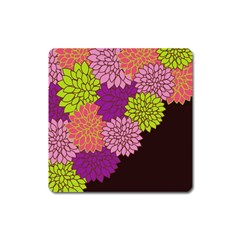 Floral Card Template Bright Colorful Dahlia Flowers Pattern Background Square Magnet by Nexatart