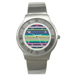 Aztec Triangle Chevron Wave Plaid Circle Color Rainbow Stainless Steel Watch