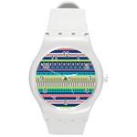 Aztec Triangle Chevron Wave Plaid Circle Color Rainbow Round Plastic Sport Watch (M)