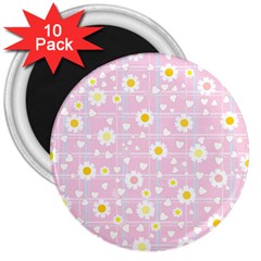 Flower Floral Sunflower Pink Yellow 3  Magnets (10 Pack)  by Mariart