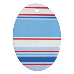 Navy Blue White Red Stripe Blue Finely Striped Line Oval Ornament (two Sides) by Mariart