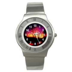 Fall Forest Background Stainless Steel Watch