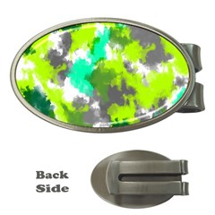 Abstract Watercolor Background Wallpaper Of Watercolor Splashes Green Hues Money Clips (oval) 