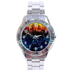 Abstract Background Stainless Steel Analogue Watch