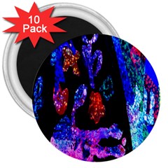 Grunge Abstract In Black Grunge Effect Layered Images Of Texture And Pattern In Pink Black Blue Red 3  Magnets (10 Pack) 