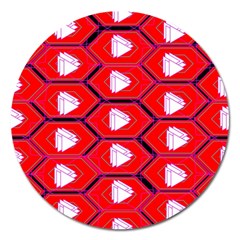 Red Bee Hive Background Magnet 5  (round)