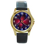 Color Fractal Pattern Round Gold Metal Watch