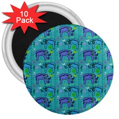 Elephants Animals Pattern 3  Magnets (10 Pack)  by Nexatart