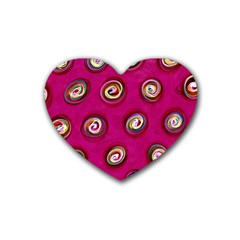 Digitally Painted Abstract Polka Dot Swirls On A Pink Background Rubber Coaster (heart)  by Nexatart