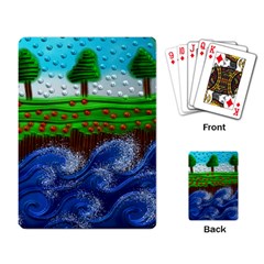 Beaded Landscape Textured Abstract Landscape With Sea Waves In The Foreground And Trees In The Background Playing Card by Nexatart