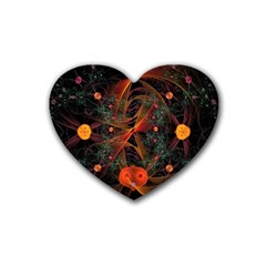 Fractal Wallpaper With Dancing Planets On Black Background Heart Coaster (4 Pack)  by Nexatart