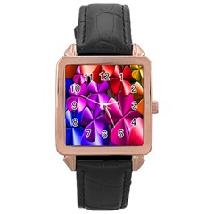 Colorful Flower Floral Rainbow Rose Gold Leather Watch  by Mariart