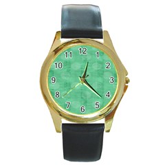 Polka Dot Scrapbook Paper Digital Green Round Gold Metal Watch by Mariart